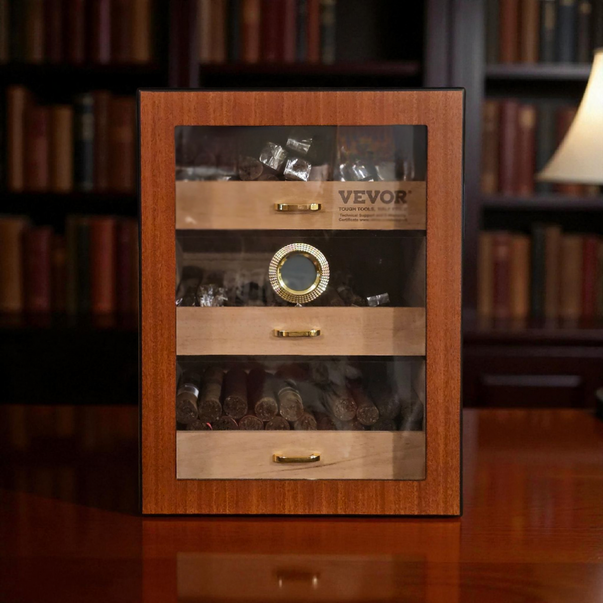 Premium VEVOR Desktop Cigar Humidor – Triple-Drawer Display with Hygrometer